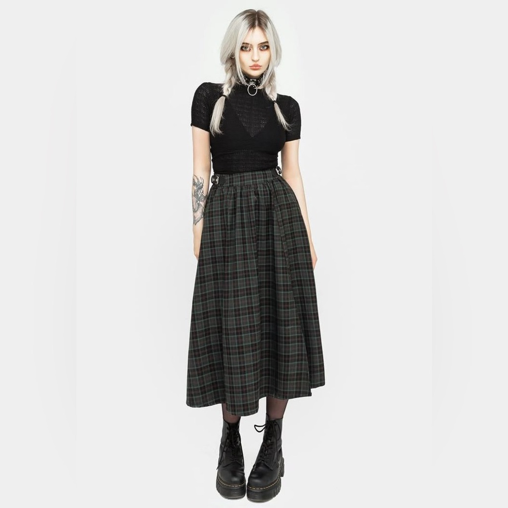 NWT Disturbia Nightingale Buckled Check Midi Skirt US 6 / UK 10